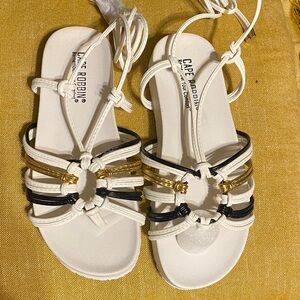 Cape Robbin Women's White, Black, and Gold Strappy Sandals New NO Box.
